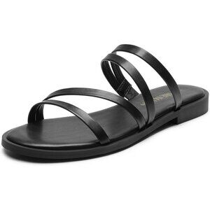Dream Pairs Size 11 Black Strappy Slide Flat Sandals Memory Foam & Non-Slip Sole